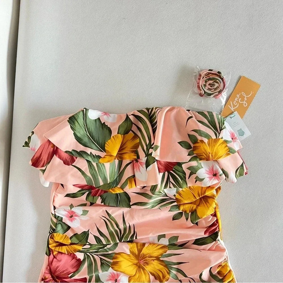 Flounce Front One Piece Swimsuit Kona Sol Hawaiian Floral Removeable Straps - Picture 12 of 15